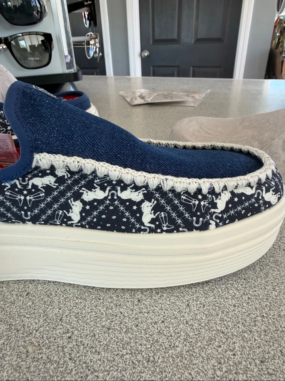 Hey Dude Blue Denim Austin Slip-On Sneakers with White Sole